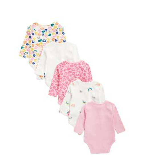 Mothercare Rainbow Leopard Long Bodysuits - 5 Pack