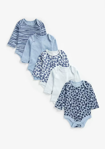 Mothercare Boys Change Maker Long Baby Bodysuits - 5 Pack