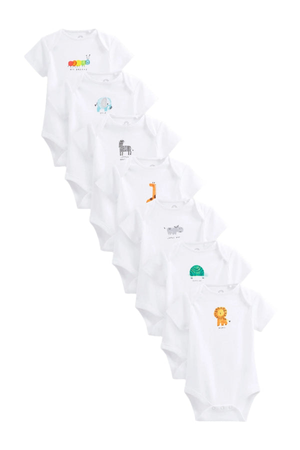 Next 7 Pack Animal Short Sleeve Unisex Bodysuit 100% Cotton