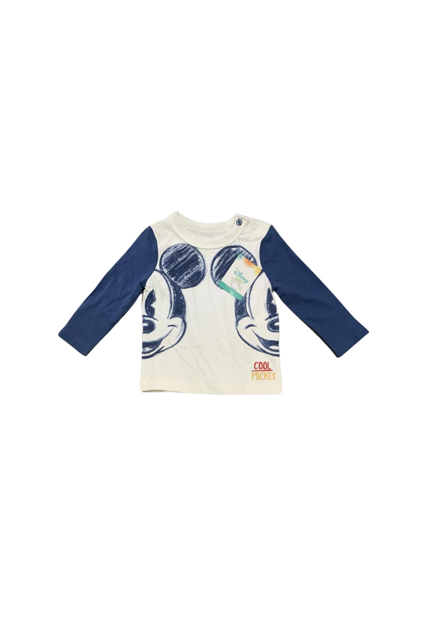 Disney White And Navy Sleeves Mickey Long Sleeve Cotton Boy T-shirt