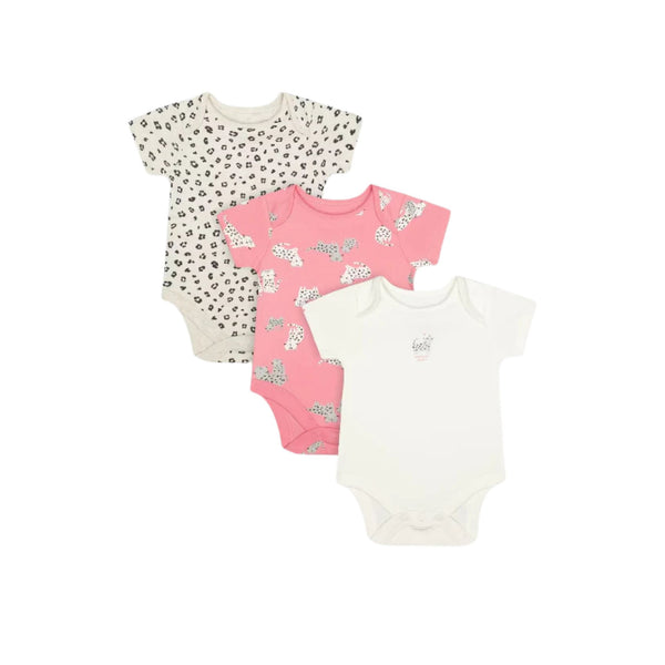 Mothercare Girls Half Sleeves Bodysuit Leopard Print - Pack Of 3