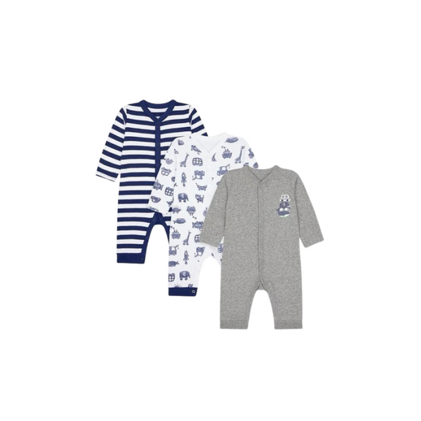 Mothercare Boys Cars Footless Sleepsuit - Pack Of 3