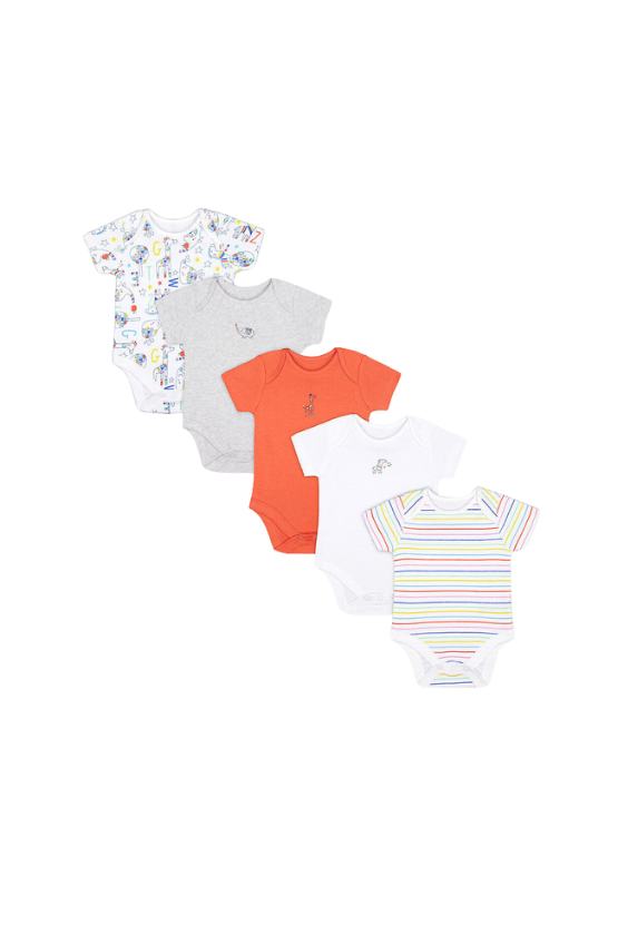 Mothercare Unisex Safari Short Sleeve Bodysuits 5-packs