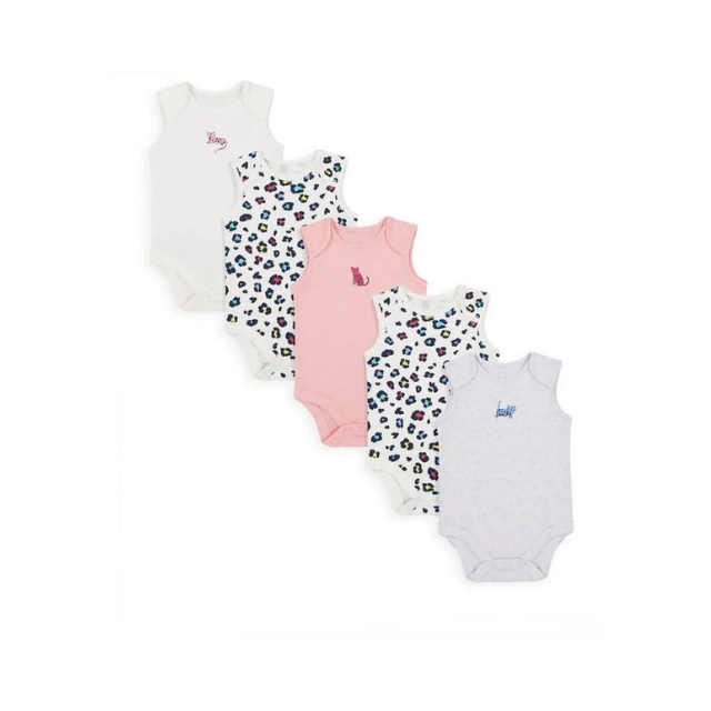 Mothercare Little Leopard Sleeveless Baby Bodysuits - 5 Pack