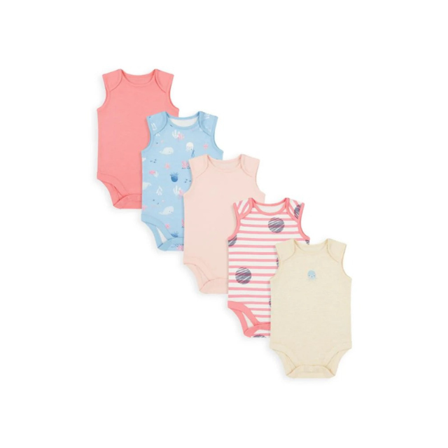 Mothercare Girls Little Sailor Sleeveless Bodysuits - 5 Pack