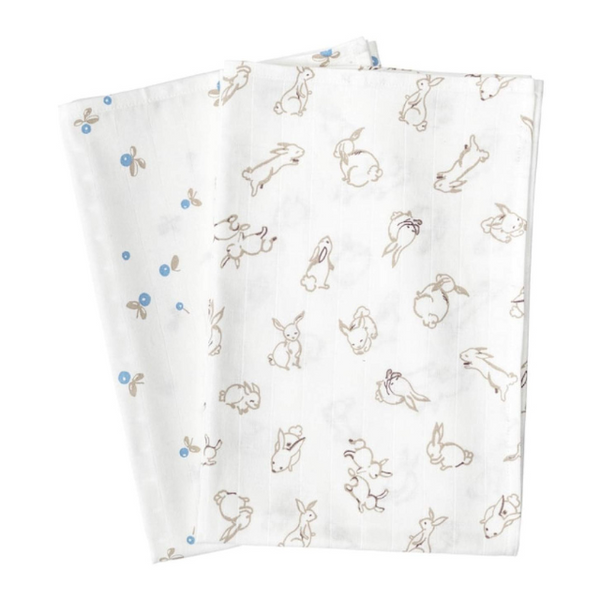 IKEA 2 Pack Burp Cloth Rabbits Blueberries Pattern White 70x70cm