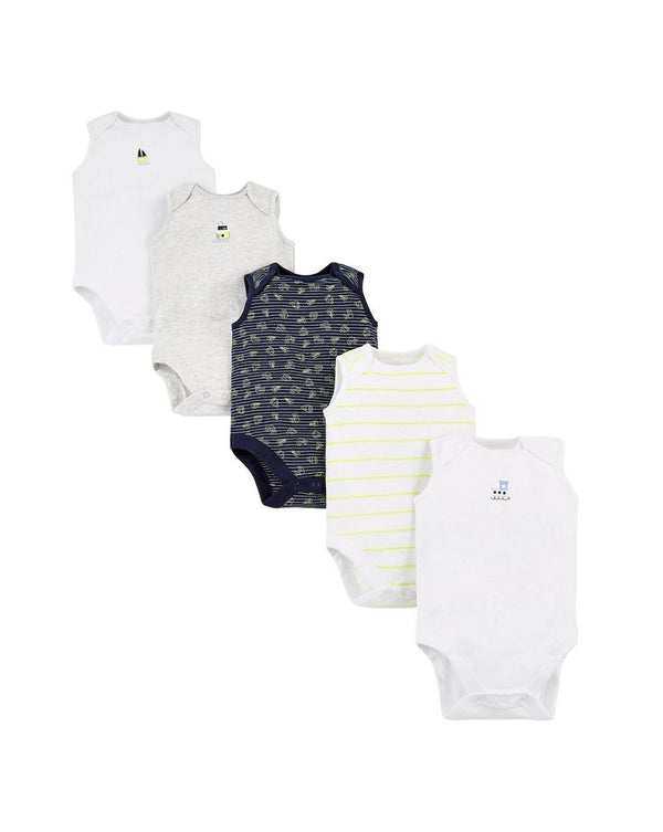 Mothercare Boys Boat Sleeveless Bodysuits – 5 pack