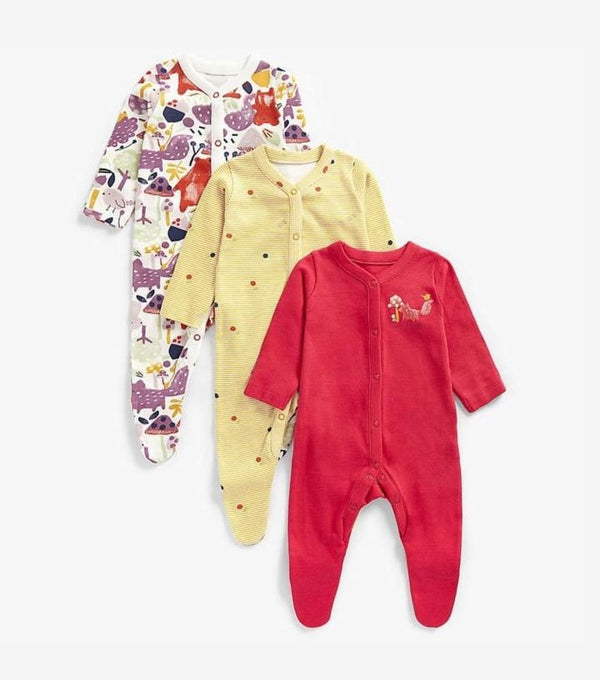 Mothercare Girls Forest Sleepsuits - 3 Pack