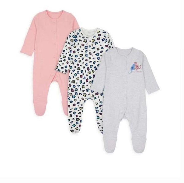 Mothercare Little Leopard Full Sleeves Sleepsuits - Pack of 3