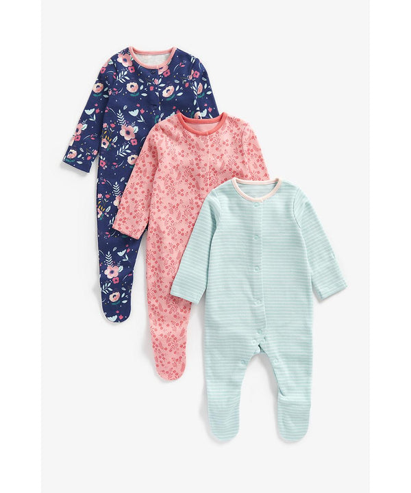 Mothercare Girls Floral Sleepsuits - 3 Pack