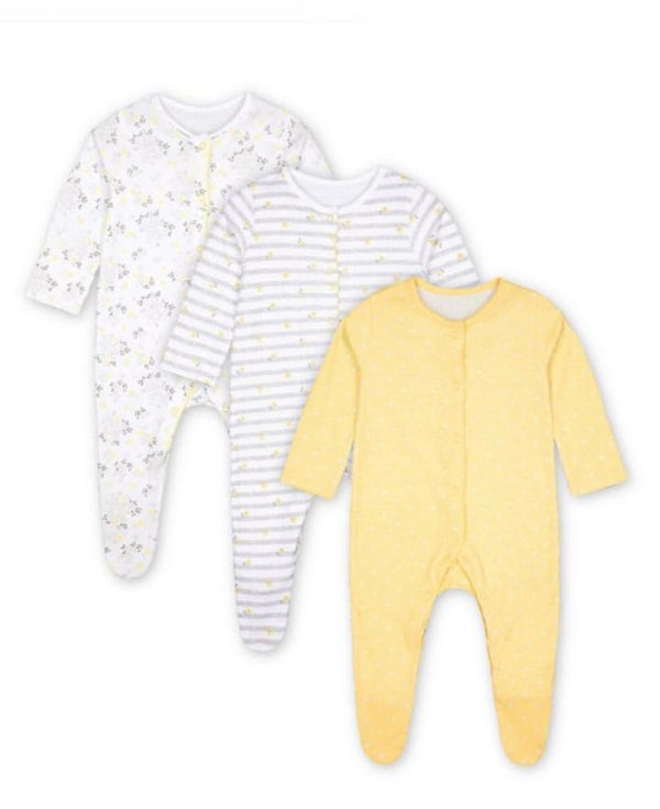 Mothercare Girls Floral Yellow Sleepsuits - 3 Pack