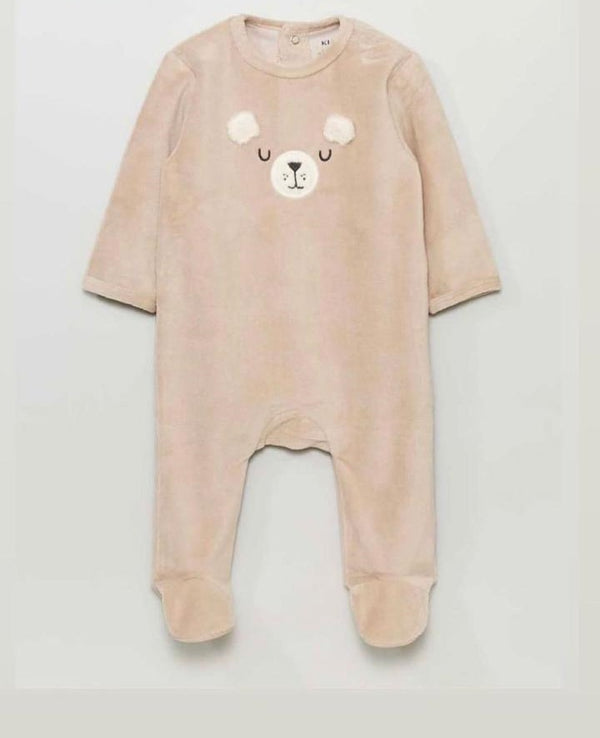 France Bear Velour Sleepsuit