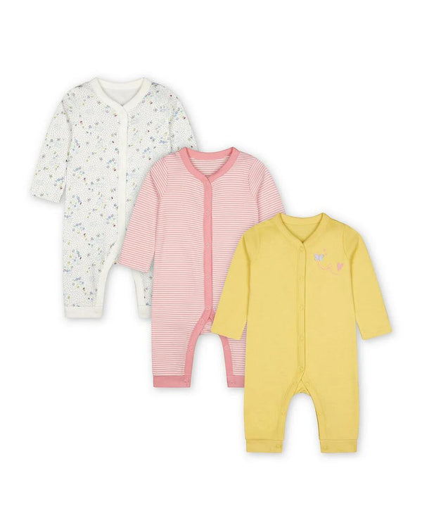 Mothercare Girls Spring Flower Sleepsuits - 3 Pack