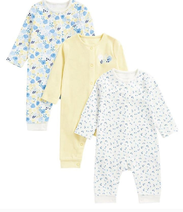 Mothercare Girls Flower Meadow Footless Sleepsuits - 3 Pack