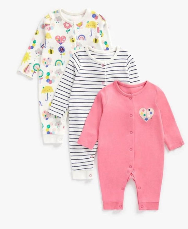 Mothercare Girls Sunshine Sleepsuits - 3 Pack