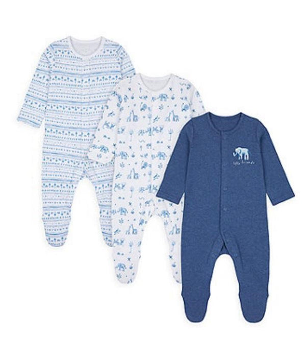 Mothercare Boy Safari Sleepsuit - Pack Of 3