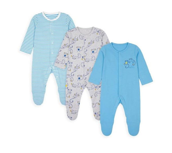 Mothercare Boy Monkey Sleepsuit - Pack Of 3