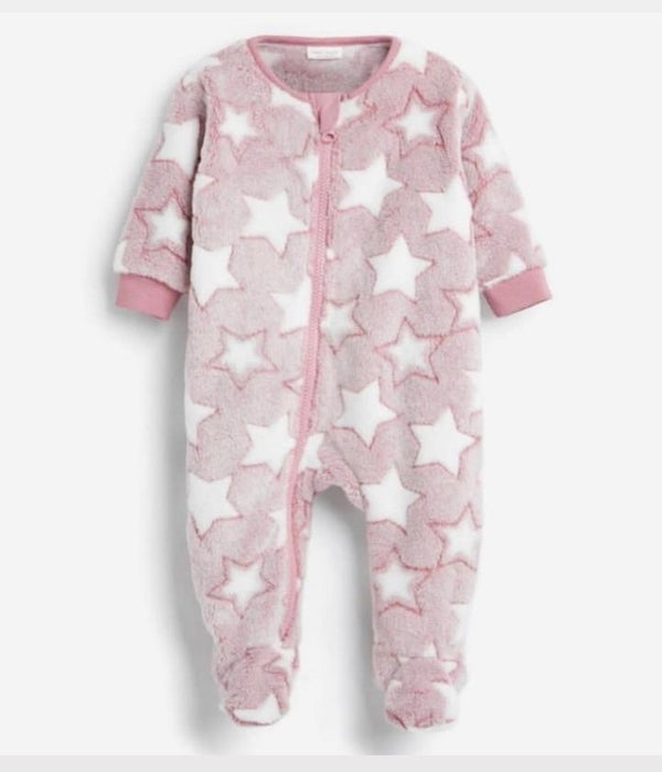 Next Pink Star Velour Sleepsuit