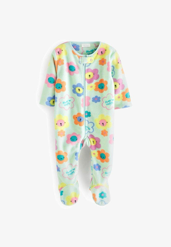 Next Green Flower Velour Sleepsuit