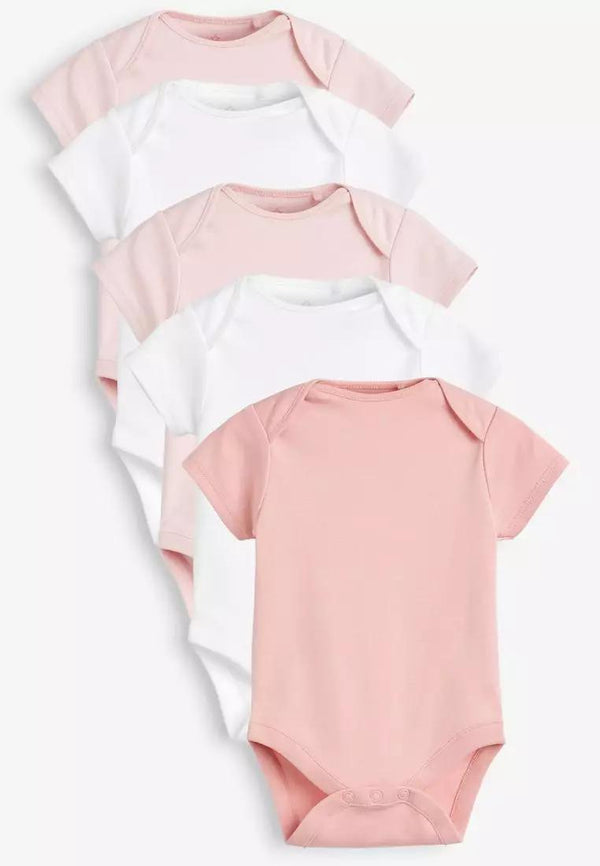 Next Uk 5 Pack Short Sleeve Bodysuit Pink