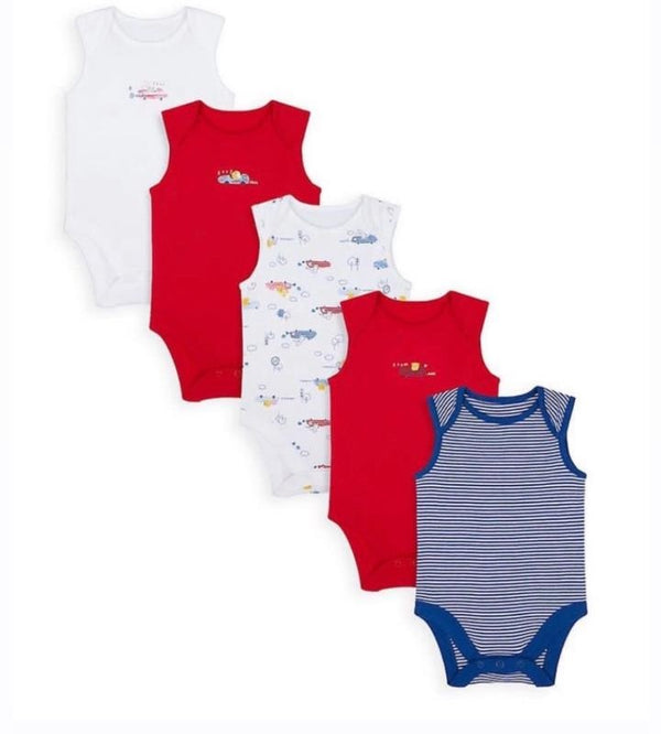 Mothercare Beep Beep Sleeveless Bodysuits 5-packs