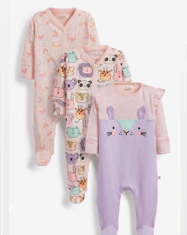 Next Uk 3 Pack Sleepsuit 100% Cotton