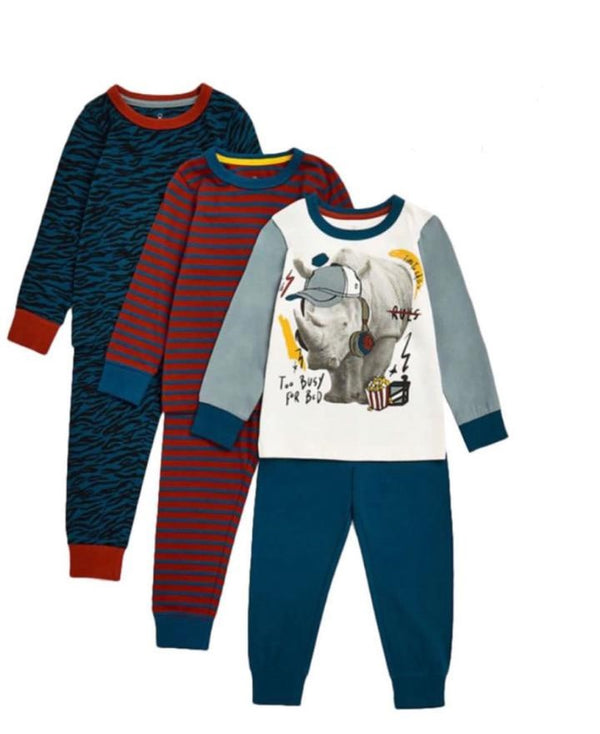 Mothercare Boys Too Busy For Bed Pyjamas - 3 Pack