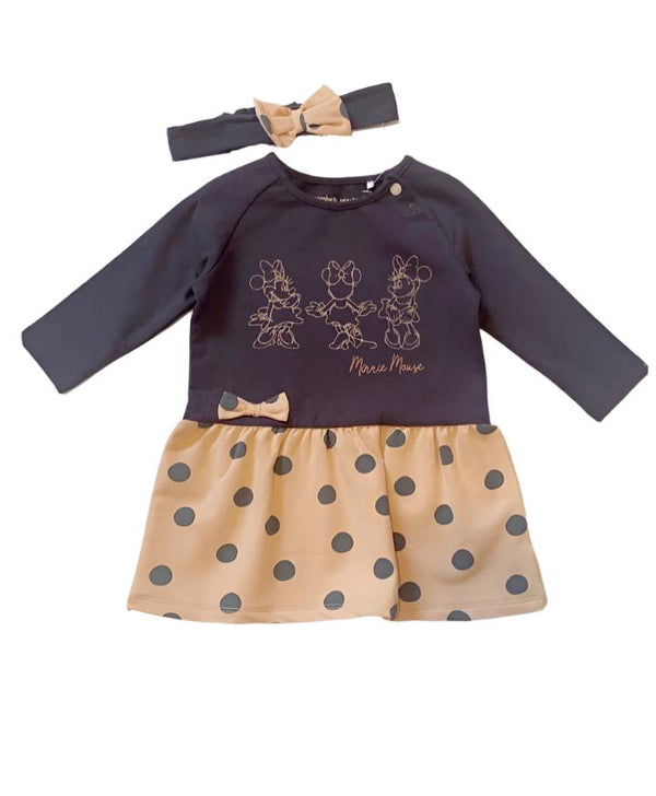 Mothercare Navy And Beige Mini Mouse Girls Dress & Headband