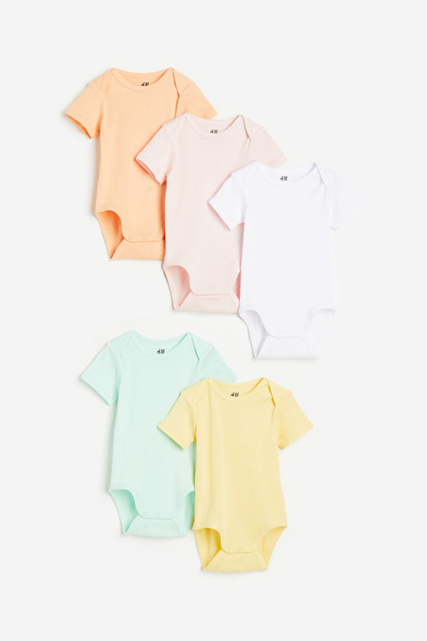 H&M 5-Pack Cotton Girl Short Sleeve Bodysuits Light Colors