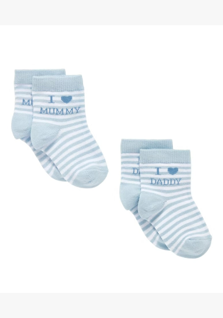 Mothercare Light Blue Stripped White 2 Pack Boys Socks 