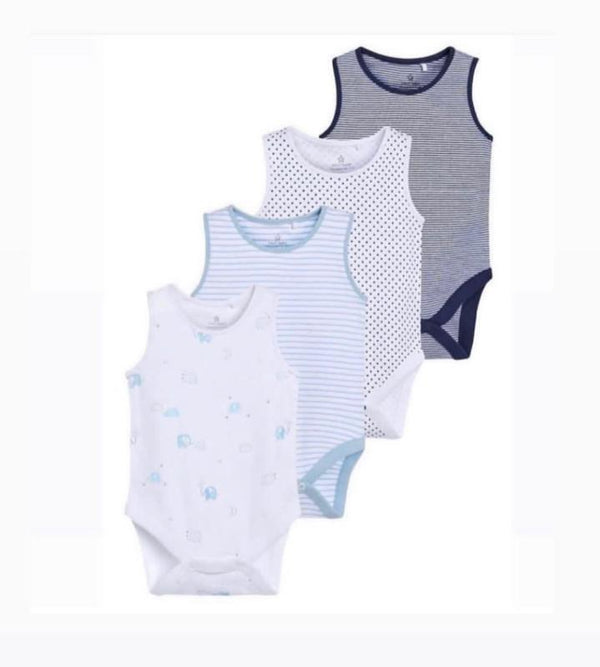 Next Uk 4 Pack Sleeveless Boy Bodysuit 100% Cotton