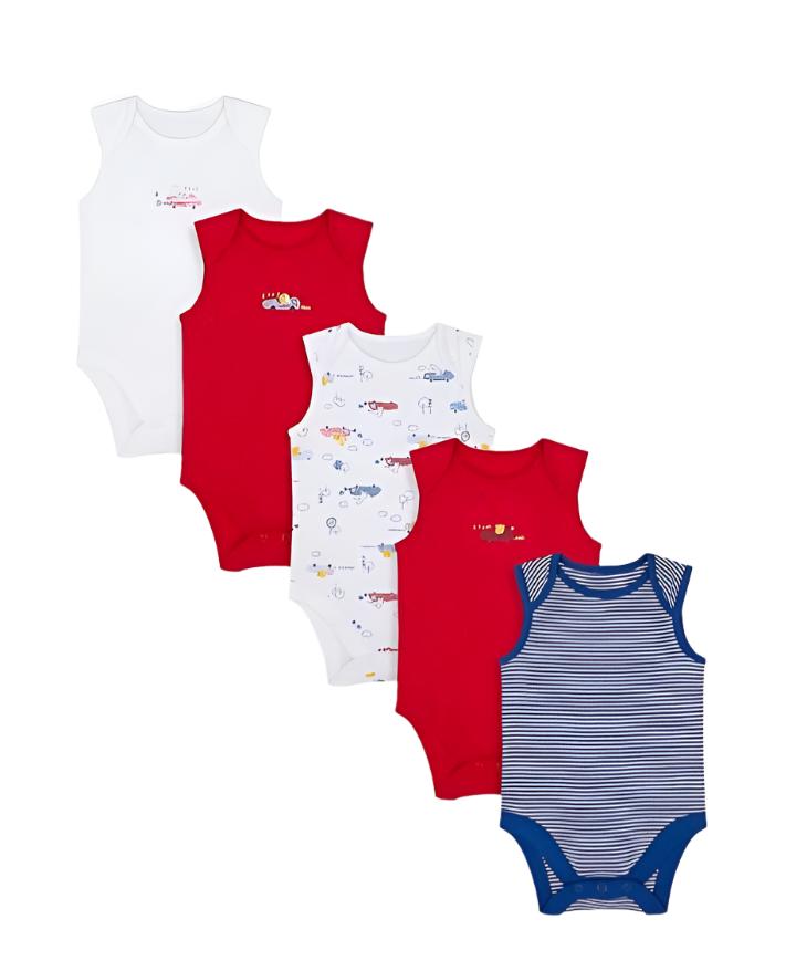 Mothercare Beep Beep Sleeveless Bodysuits 5-packs