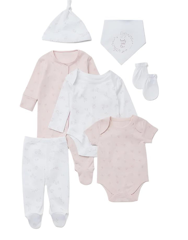 Matalan Uk 7 Pieces Set Pink Layette Set 100% Cotton (Newborn)