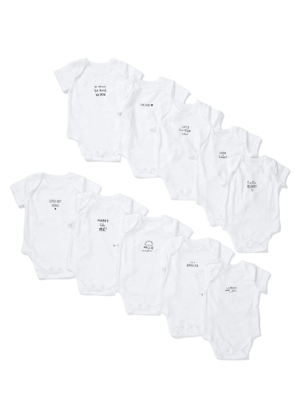 Matalan Uk White Short Sleeve Bodysuit - 10 Pack