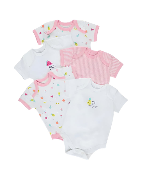 Matalan Uk Short Sleeve Fruit Bodysuit 100% Cotton 5 Pack (tiny & newborn)