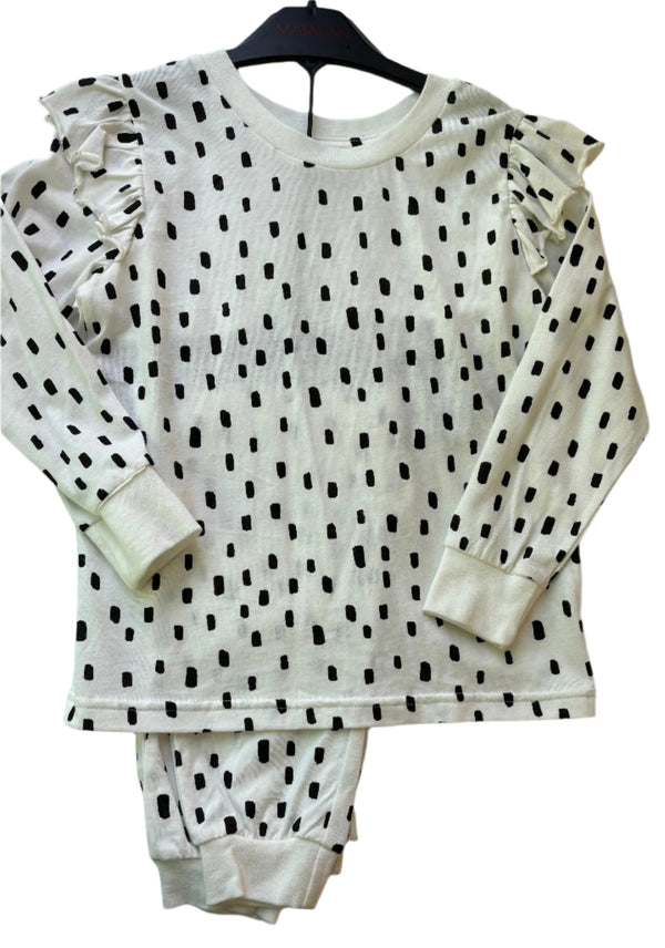 Sweet Dreams Girls Cotton Long sleeve White Dotted Black Pyjama (4-5 Years)