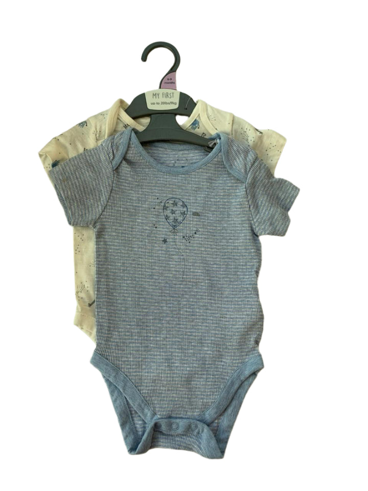 Mothercare 2 Pack Boys Short Sleeve Bodysuit (6-9 Months )