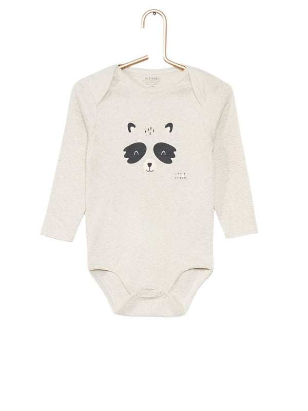 Kiabi France 100% Cotton Racoon Printed Long Sleeve Bodysuit  