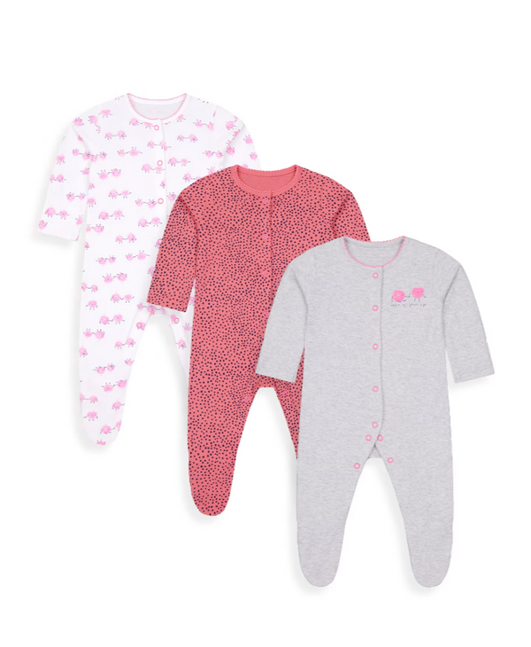 Mothercare Girls Apple Of My Eye Sleepsuits - 3 Pack