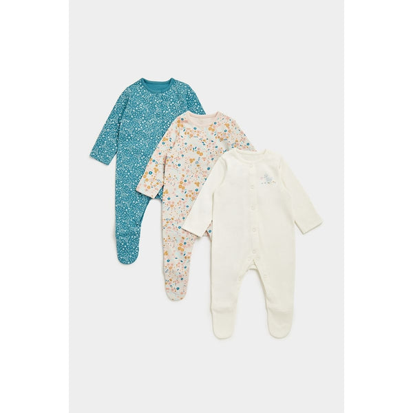 Mothercare Girls Floral Forest Full Sleeves Sleepsuits - Pack of 3