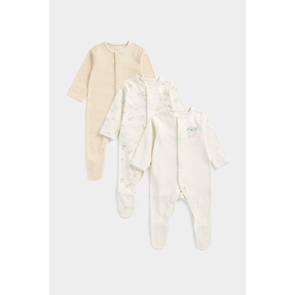 Mothercare Unisex Cozy Animals Sleepsuits - Pack of 3