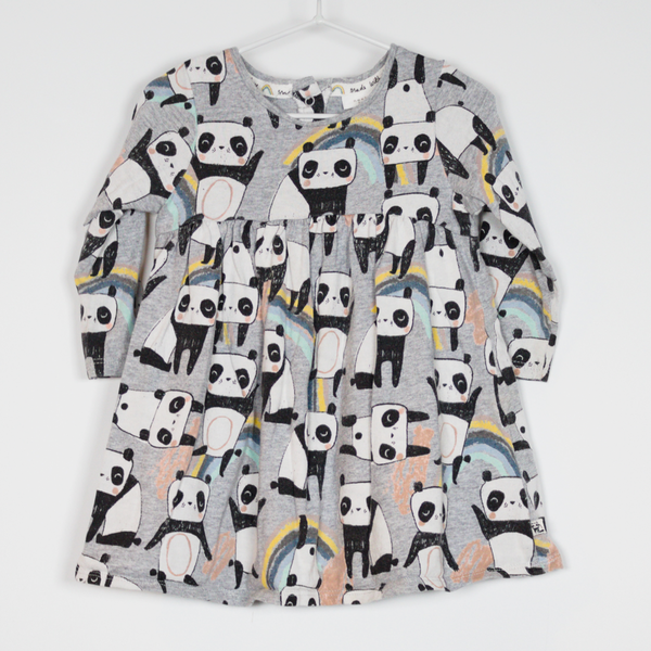 Next Uk Panda Long Sleeve Girl Cotton Dress