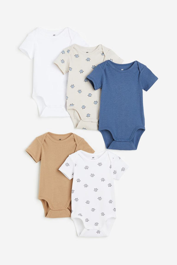 H&M 5 Pack Blue Elephant Short Sleeve Bodysuit