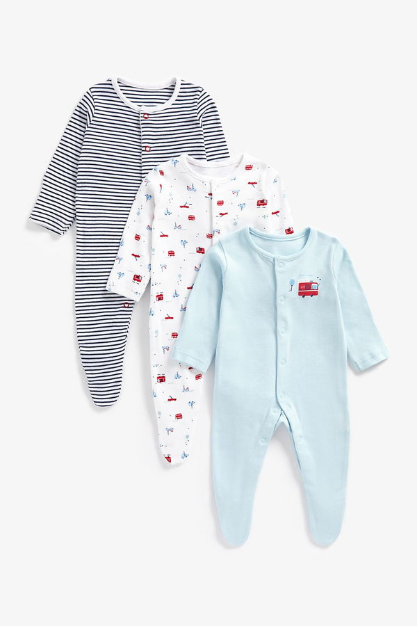 Mothercare Boys Transport Full Sleeves Sleepsuits - Pack of 3