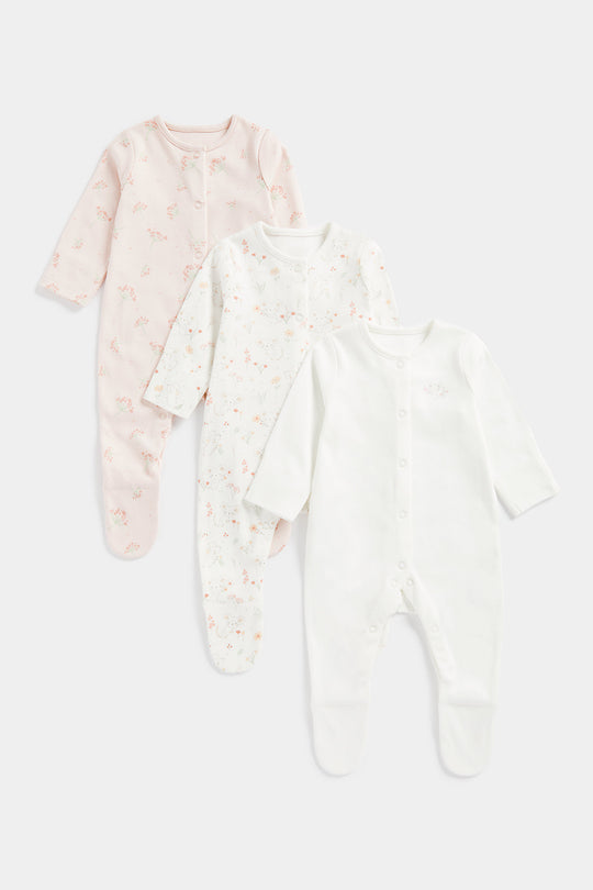 Mothercare Girls Mouse Flower Sleepsuits - 3 Pack