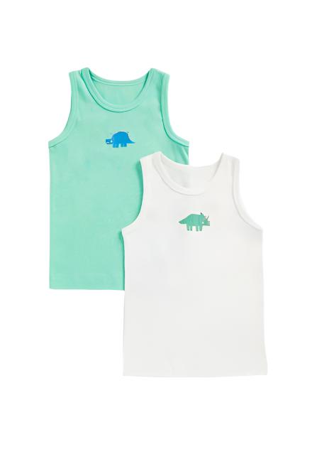 Mothercare Boys Pack of 2 White & Green Dino Pure Cotton Innerwear Sleeveless Vests