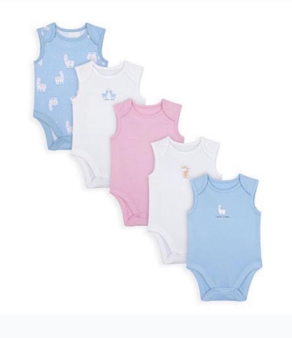 Mothercare Little Llama Sleeveless Bodysuits – 5 pack