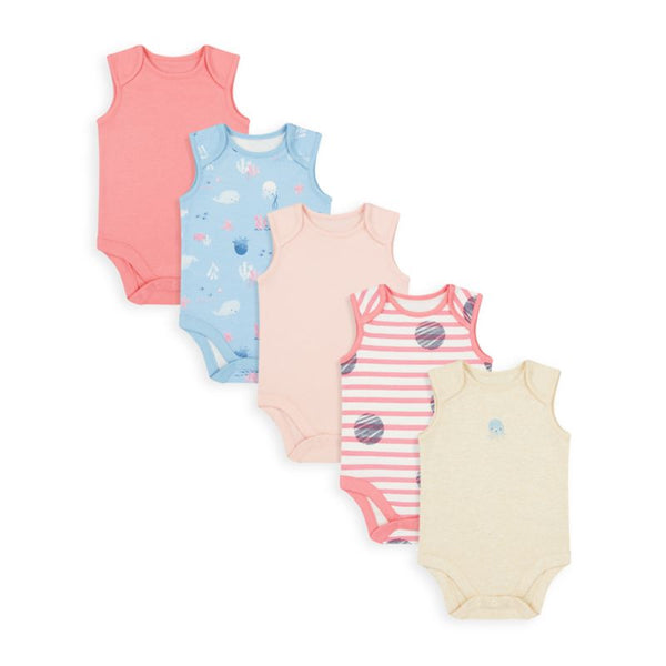 Mothercare Girls Little Sailor Sleeveless Bodysuits - 5 Pack