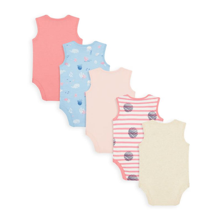 Mothercare Girls Little Sailor Sleeveless Bodysuits - 5 Pack