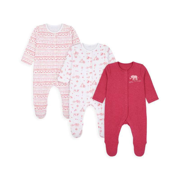 Mothercare Girls Safari Sleepsuits - 3 Pack